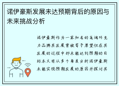 诺伊豪斯发展未达预期背后的原因与未来挑战分析